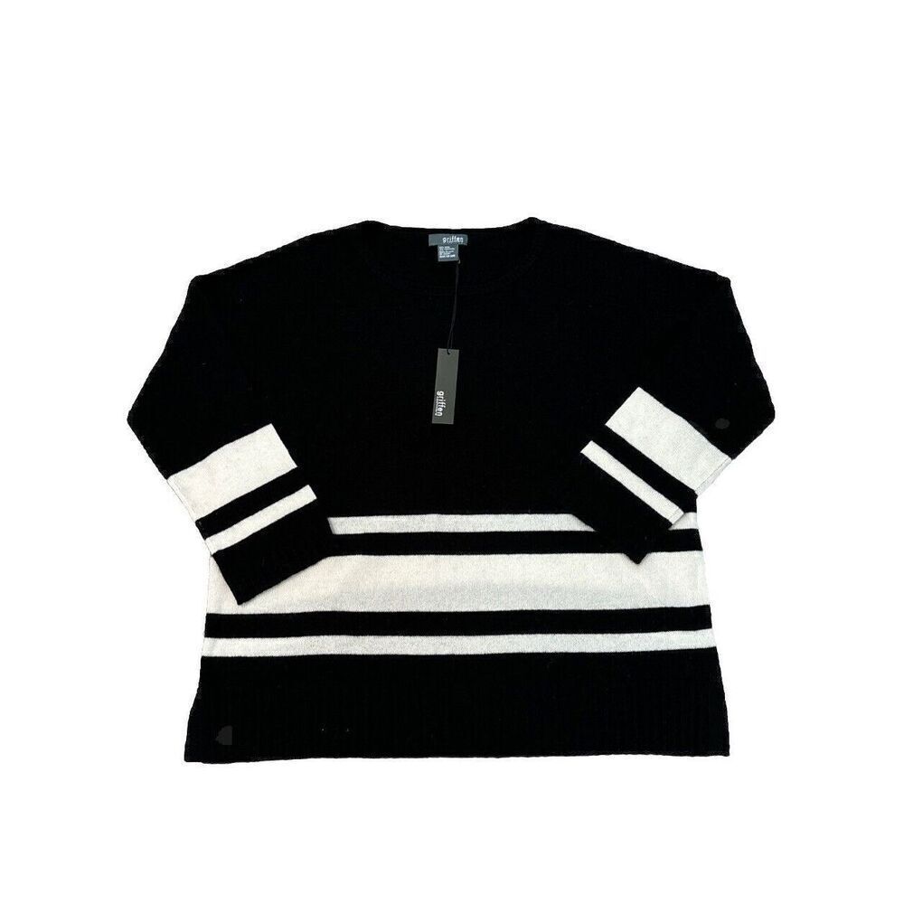 NWT Griffen Colorblock Wool & Cashmere Crewneck Sweater Black & White Size Large